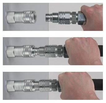 hydraulische Schnellkupplung, Verbindung mit einer Hand