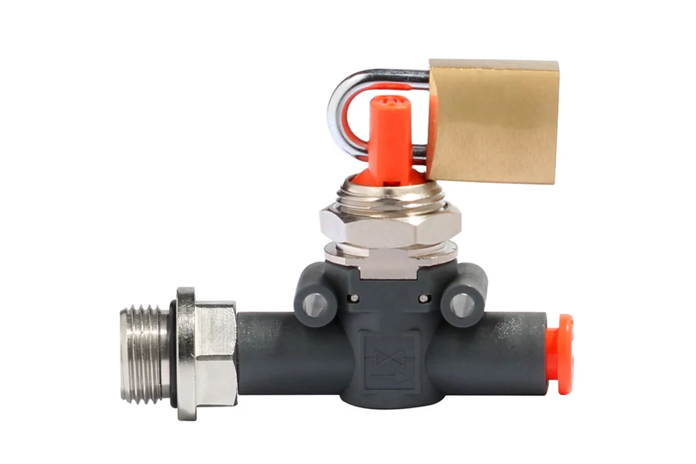 Pneumatisches Absperrventil V2V L mit Vorhängeschloss (Gewinde - Schlauch)