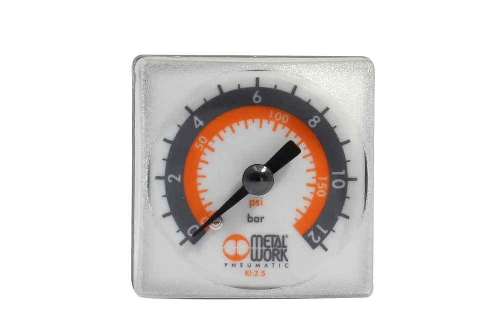 Manometer für Druckminderer mit rückseitigem Anschluss, quadratische Skala, Typ M