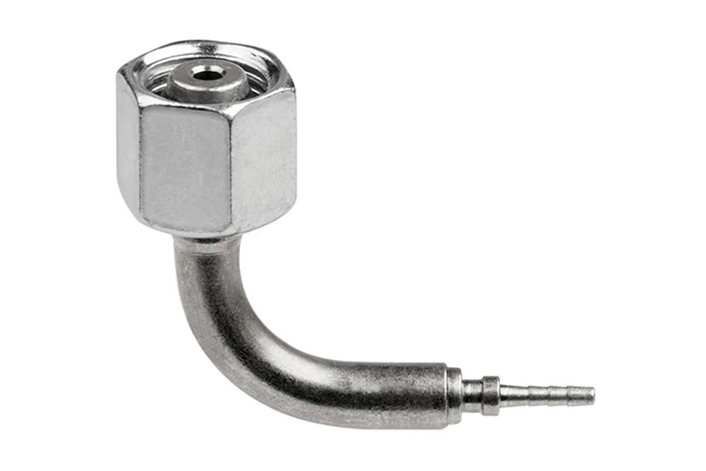 ISO 12151-2 metrischer Anschluss 24° Konus mit O-Ring, 90° Winkel und Anschluss für Messschlauch