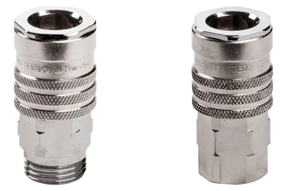 Schnellkupplungsbuchse DN9,5 mit Ventil, mit Gewinde, vernickeltes Messing, Serie 1800N